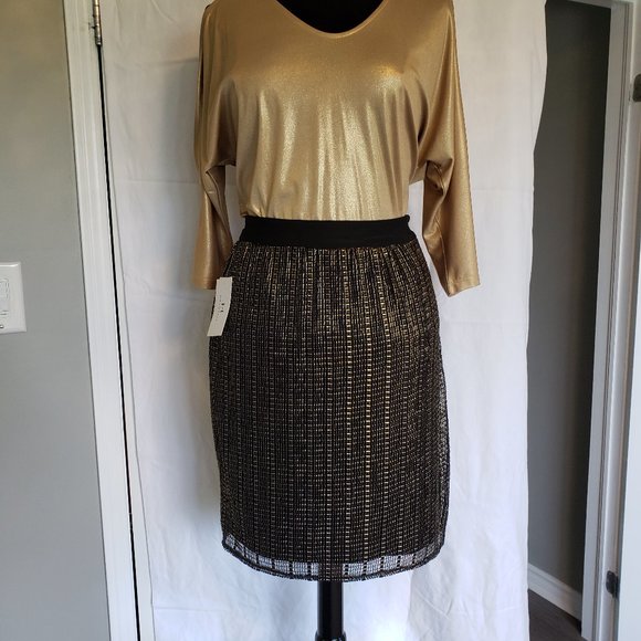 NWT H by Halston black and gold skirt - Picture 2 of 10